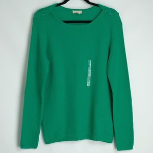 LOFT Green Waffle Knit Tunic Boatneck Sweater Sz L